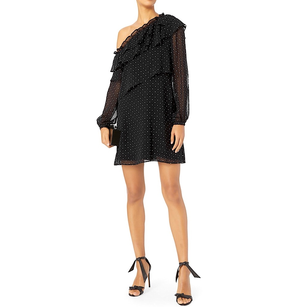 (New with Tags) Intermix Juliette One Shoulder Ruffle Front Mini Dress, Medium